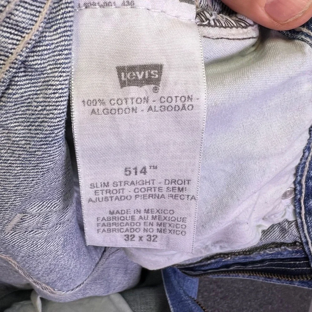 Levis 514 Slim Straight Mens 32x33 Blue Distressed Casual Rugged Denim Jeans
